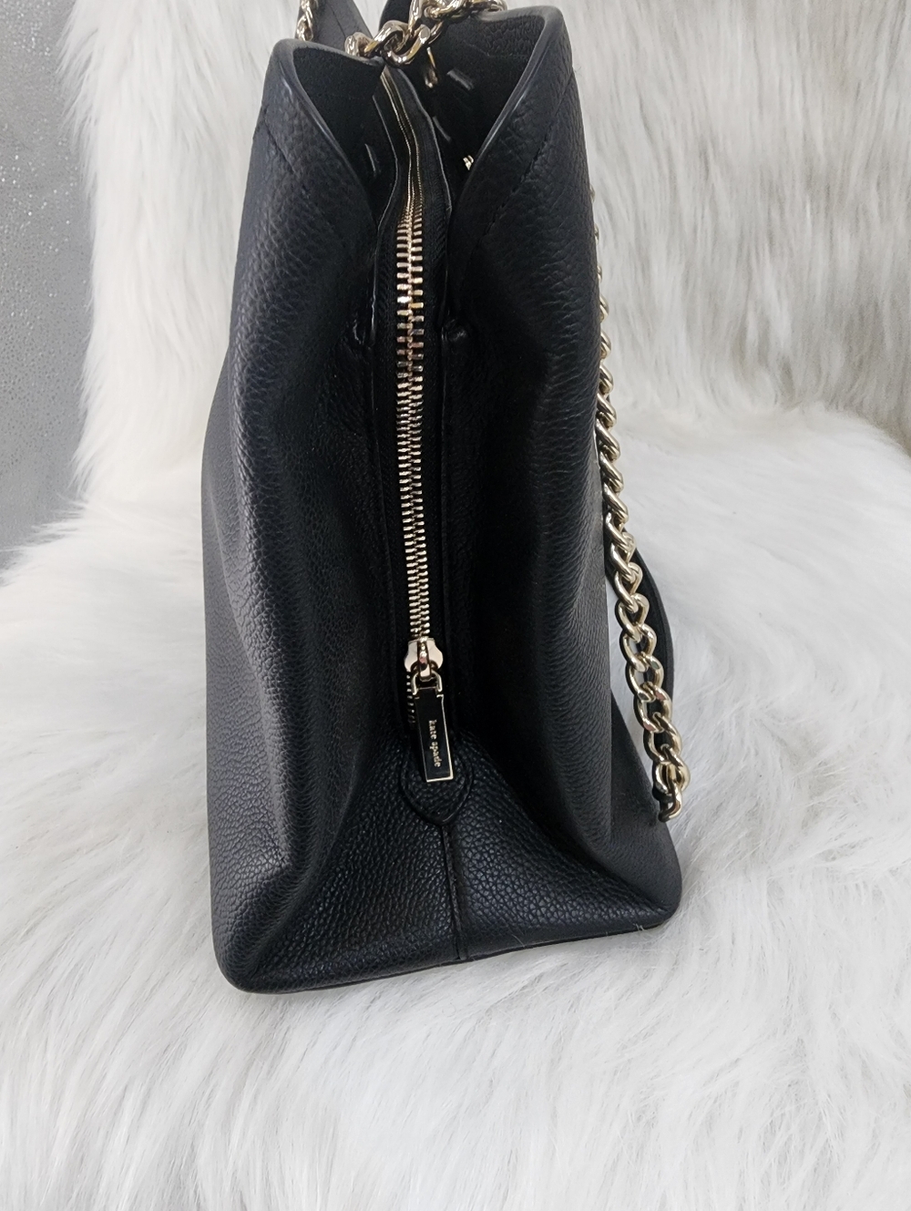Kate Spade Black Leather Shoulder Bag w/ Half Metal Chain Straps "Jordyn" Bag - Picture 6 of 16